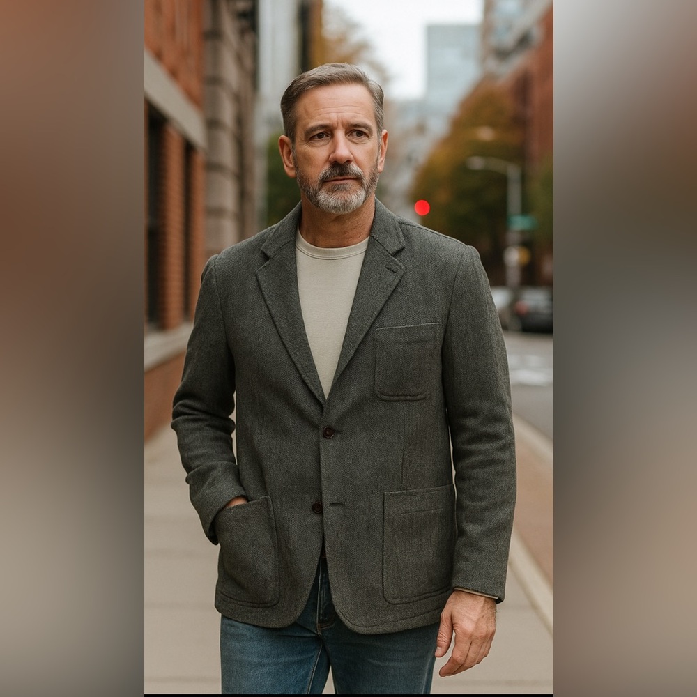 Island Soft Mens Blazer Sport Coat Three Button Casual Jacket XL Cotton Military